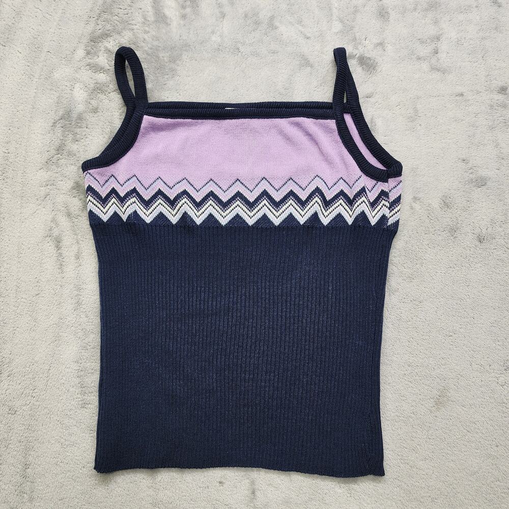 Vintage Coolwear Top Womens S‎ Blue Purple Zig Zag Stretch Knit Fitted Tank Cami